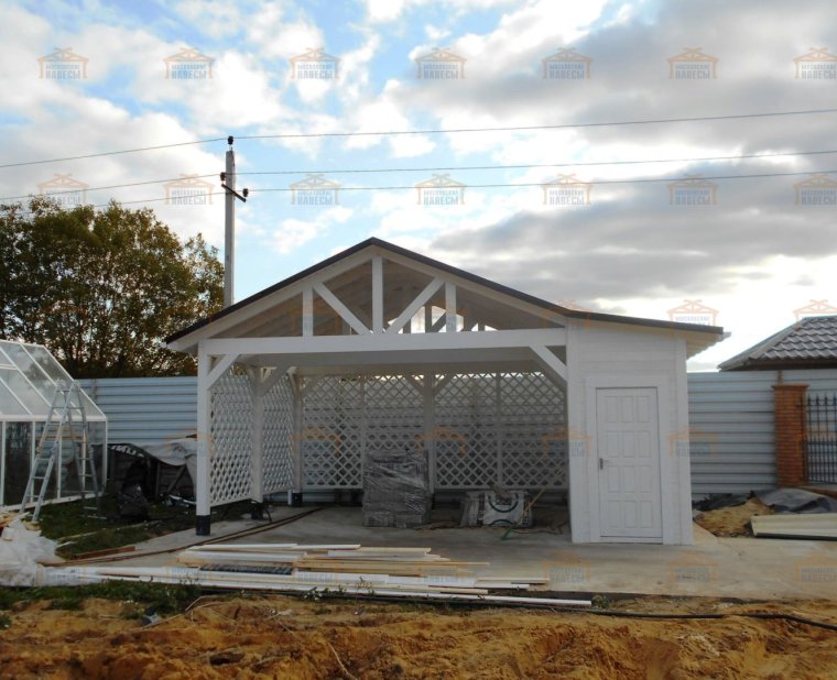 Навес с сараем для автомобиля