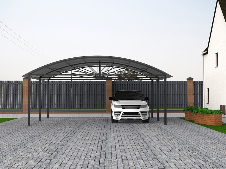 Навес перед гаражом на 2 машины