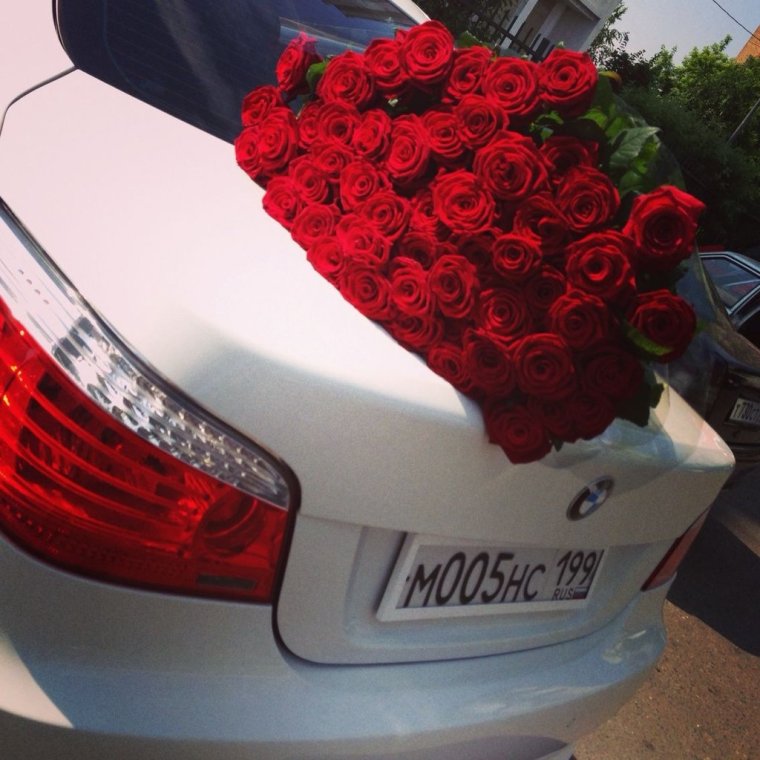 Цветы на белой машине