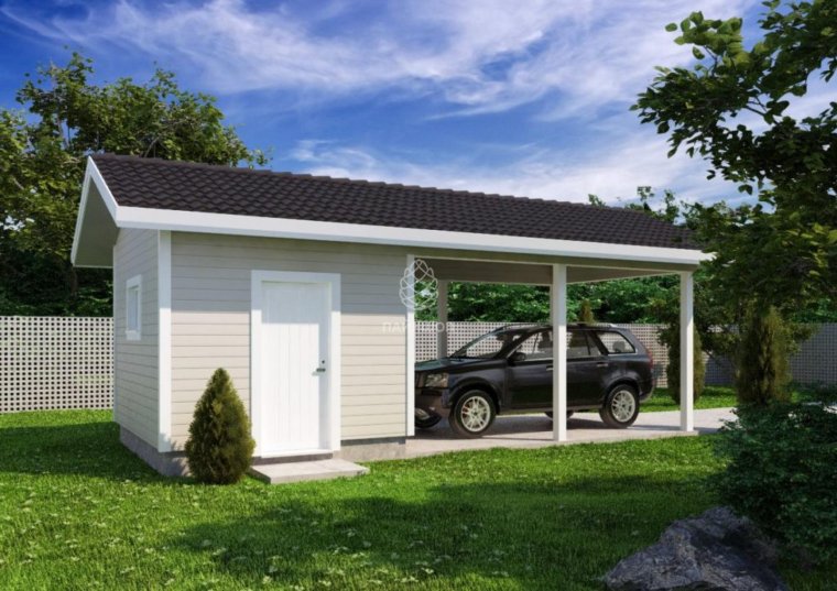 Хозблок с навесом для машины
