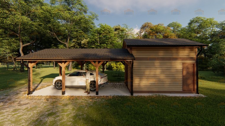 Навес для автомобиля из клееного бруса