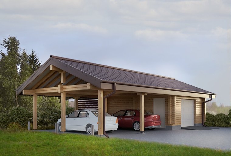 Домик с навесом для машины