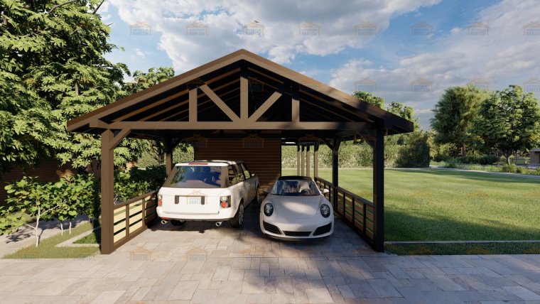 Угловой хозблок с навесом для машины