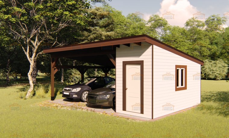 Проект гаража с навесом