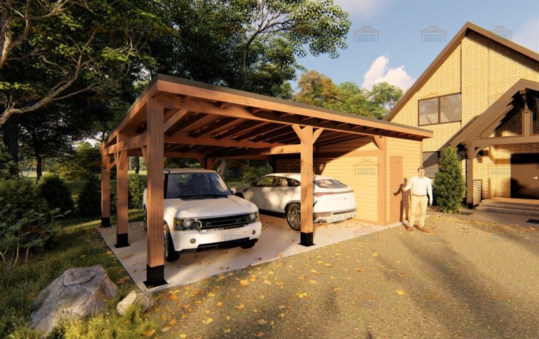 Навес для двух машин в углу