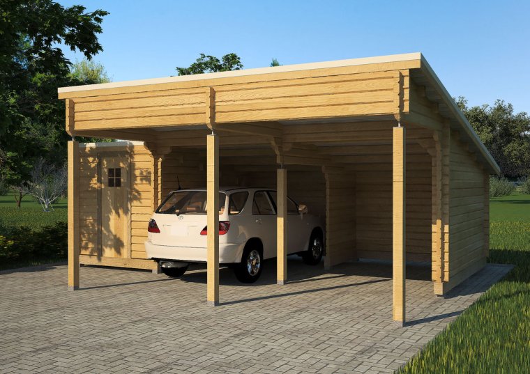 Навес на 2 авто с хозблоком из СИП панелей