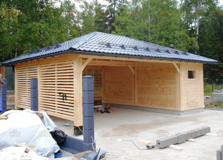 Сарай с навесом для машины