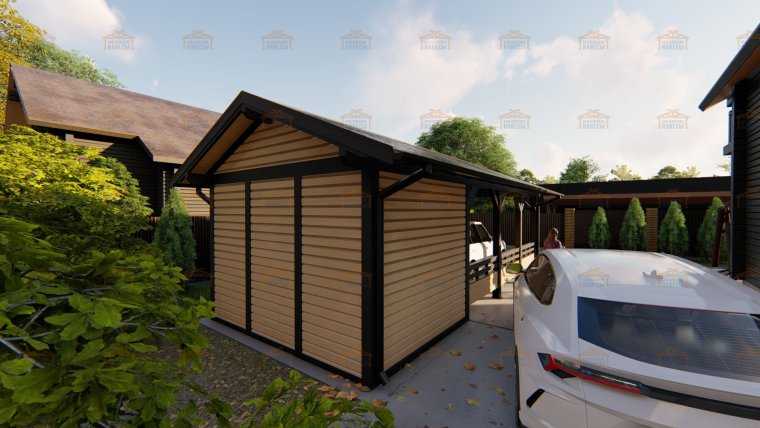 Гараж с навесом для машины