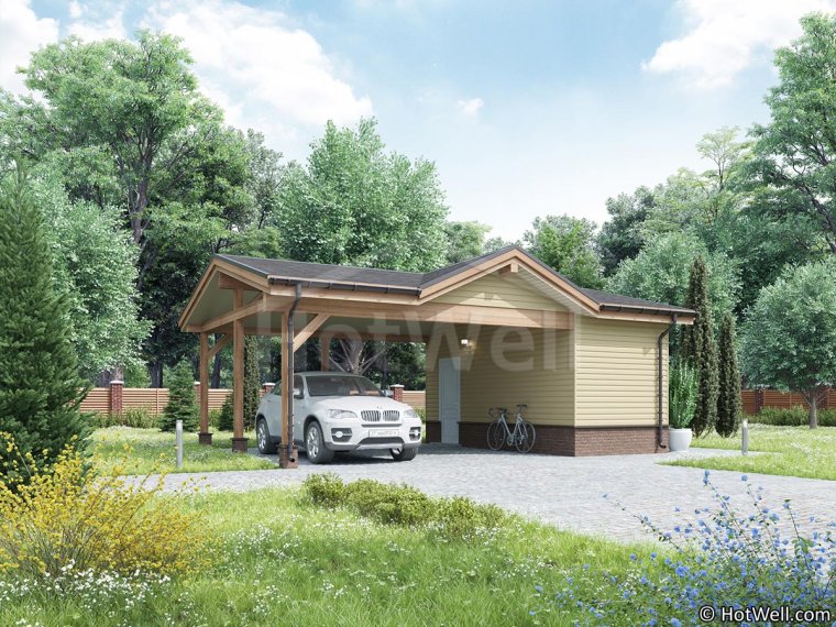 Хозблок с навесом для машины