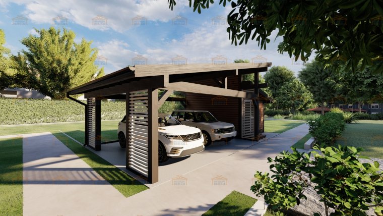 Гараж на 2 машины с навесом