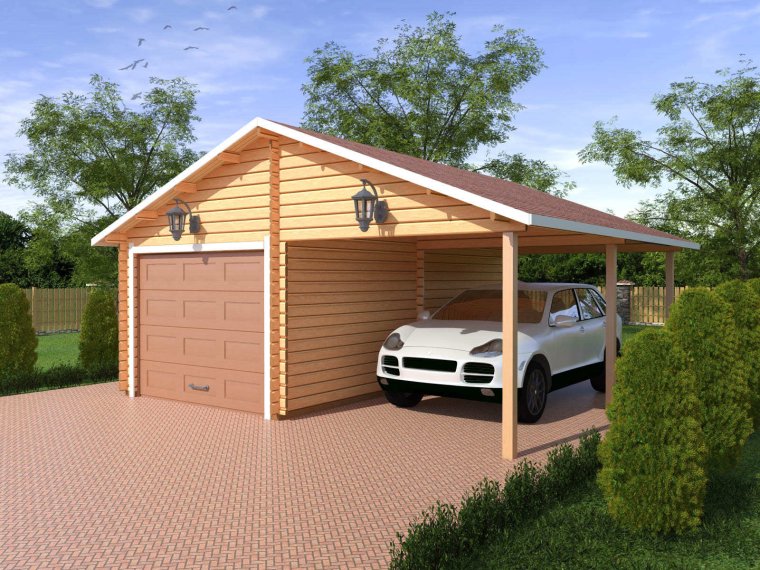 Сарай с навесом для машины