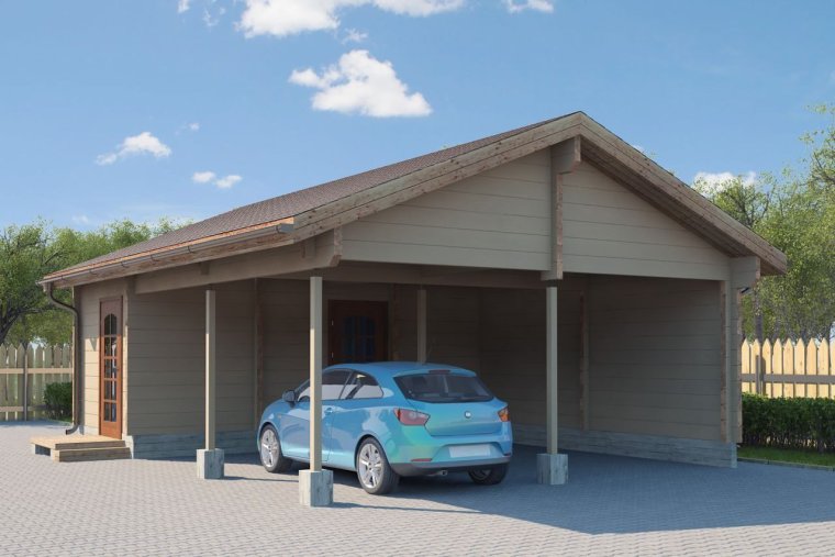 Деревянный навес на две машины