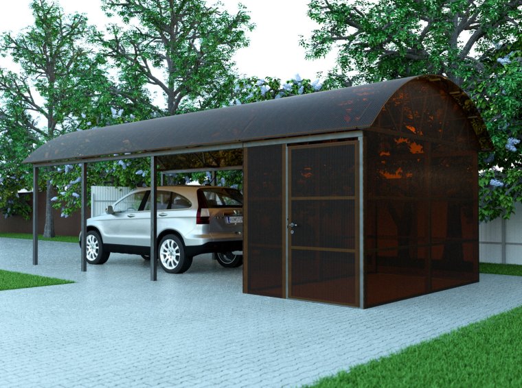 Сарай с навесом для машины