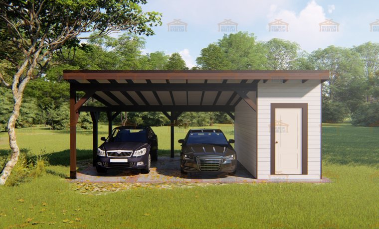 Навес с хозблоком