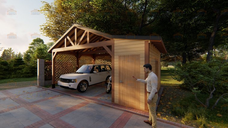 Навес для авто с хозблоком