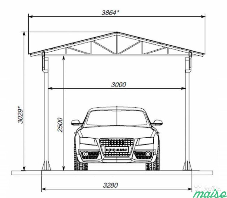 Навес для машины двухскатный из металла чертежи