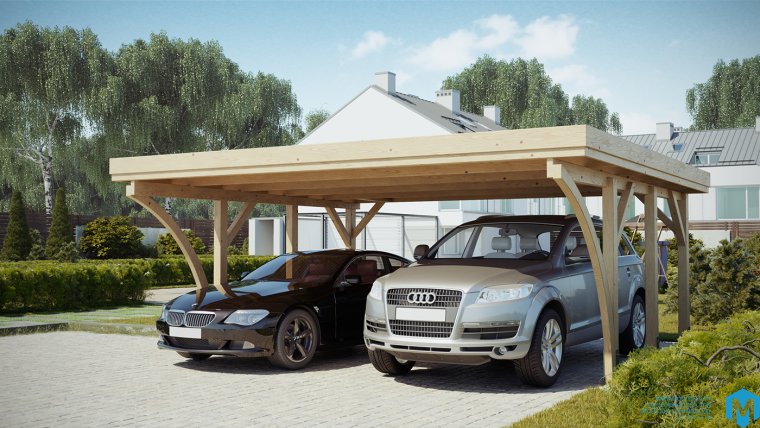 Деревянный навес на 2 машины