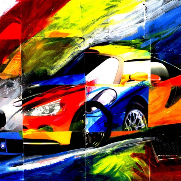 Коллаж с гоночными машинами