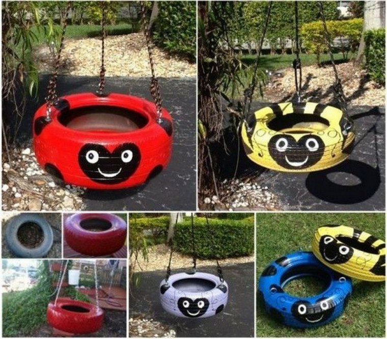 Божья коровка из шины для сада