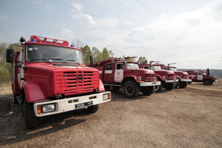 Пожарные машины в Чернобыльской зоне