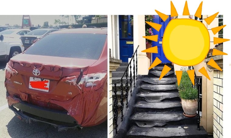 Автомобили расплавились от жары