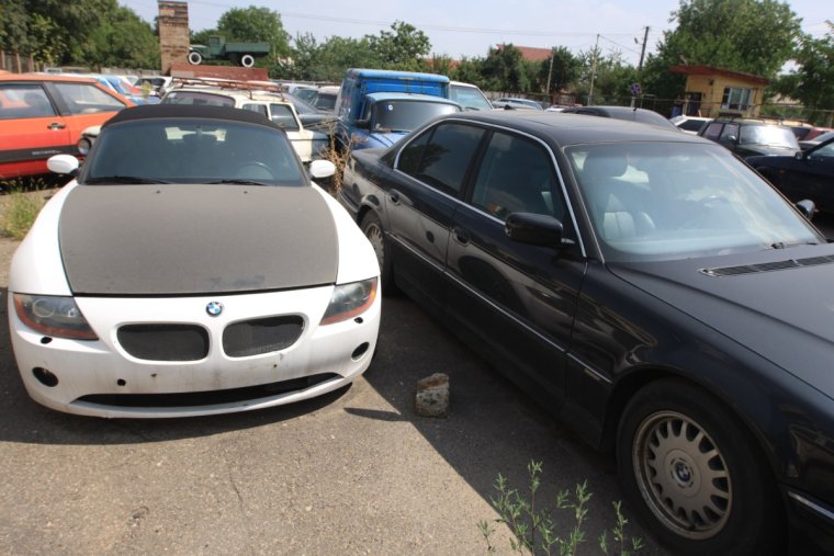 Aerial view New cars lined up in the Port for Import and Export