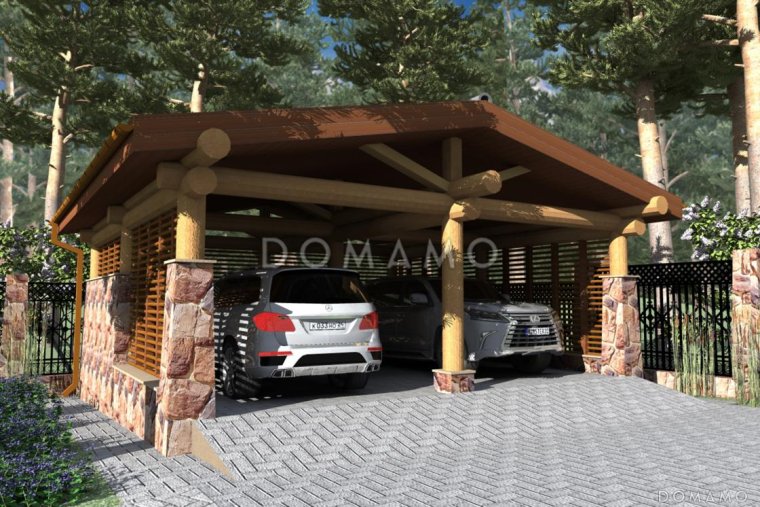 Навес для машины из бревна