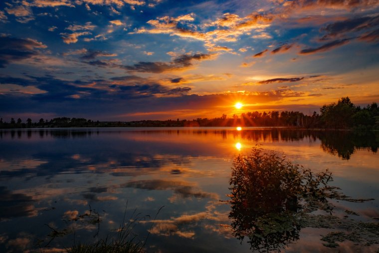 Осенний закат в лесу
