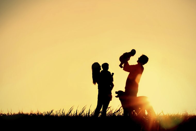 Семья на фоне заката