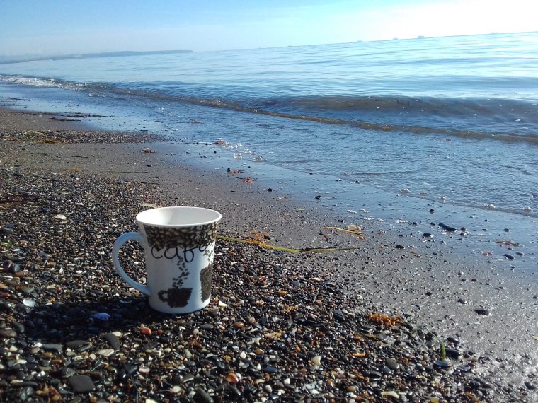 Чашка кофе на берегу моря в Сочи