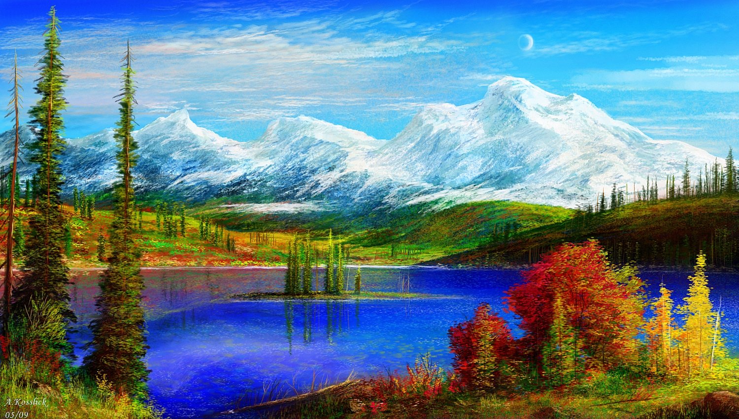 Рисунок красивого озера