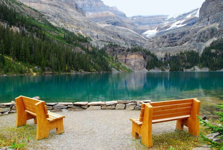Скамейка на берегу озера