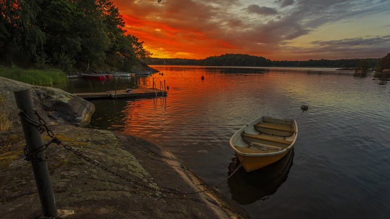 Пейзаж река лодка