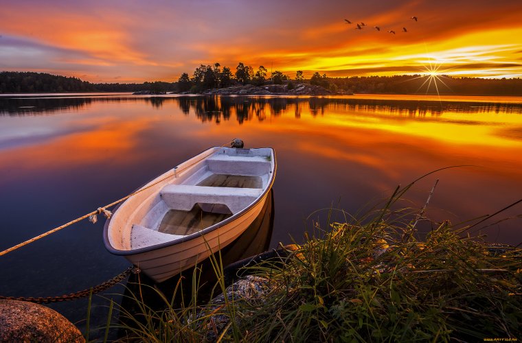 Лодка посередине реки