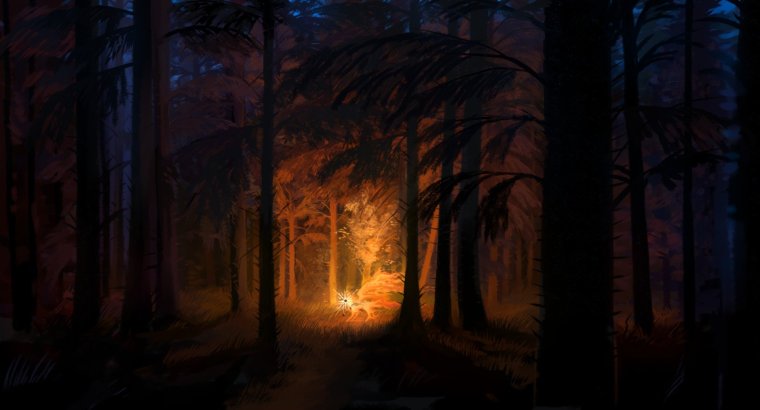 Картина ночь в лесу