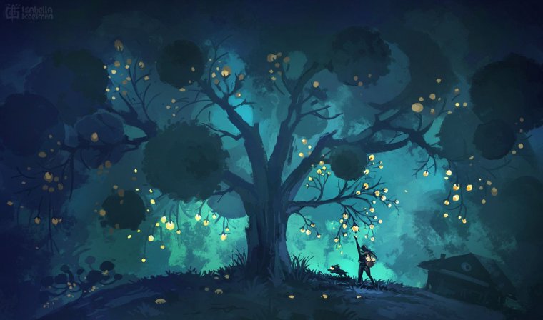 Ночной лес рисунок