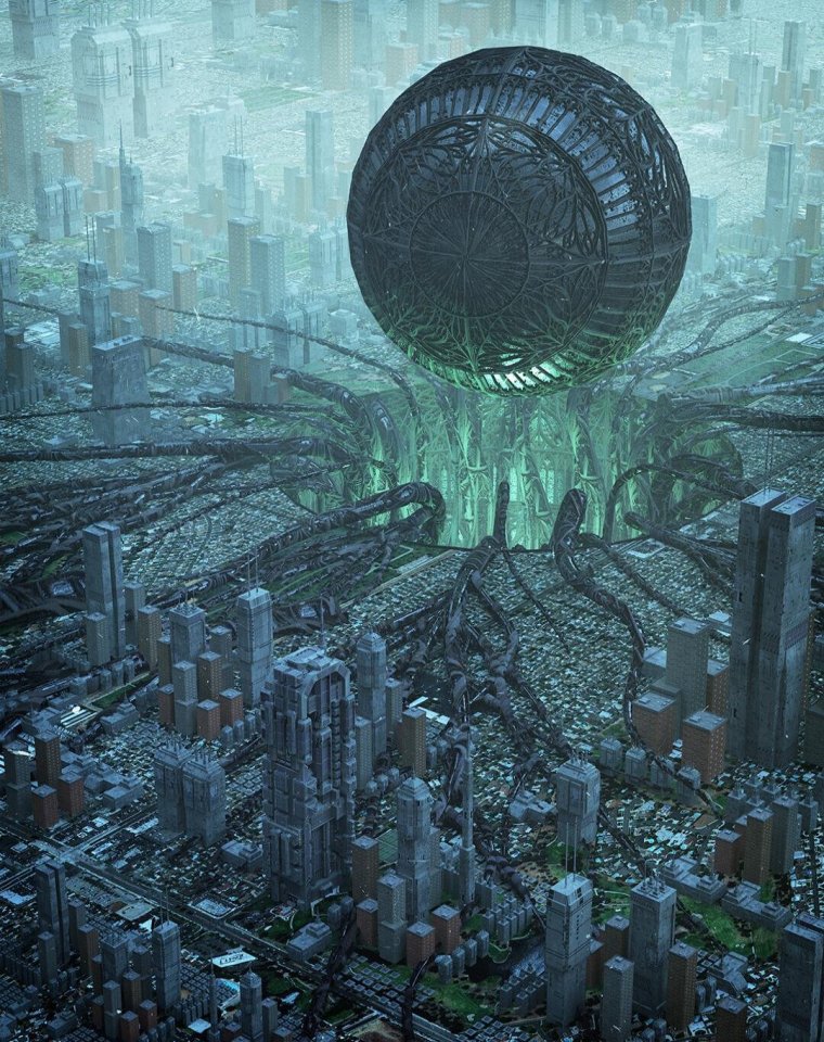 Sci-Fi Art город киберпанк антиутопия