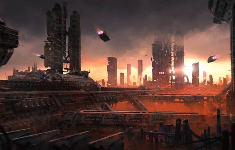 Sci-Fi Art город киберпанк антиутопия
