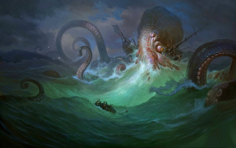 Гигантский осьминог Кракен. Морское чудовище.