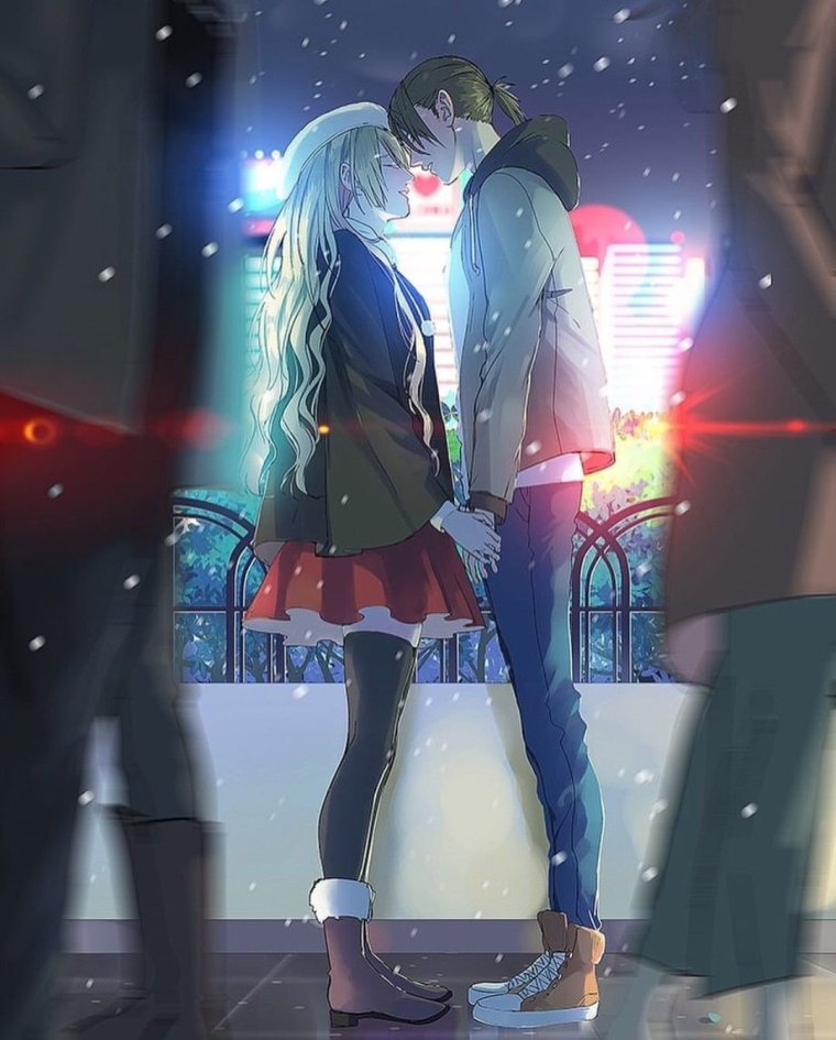 Аниме парень и девушка гуляют