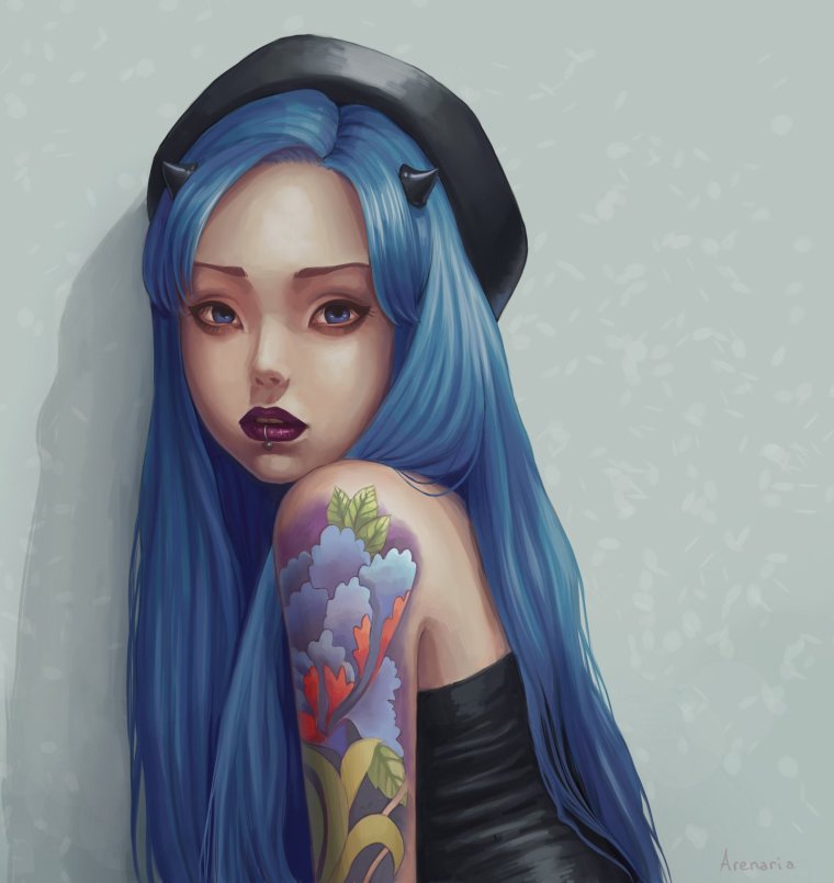 Девушка с голубыми волосами арт