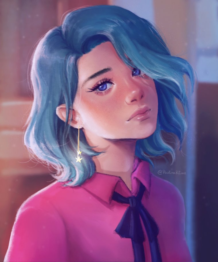 Девочка с синими волосами арт