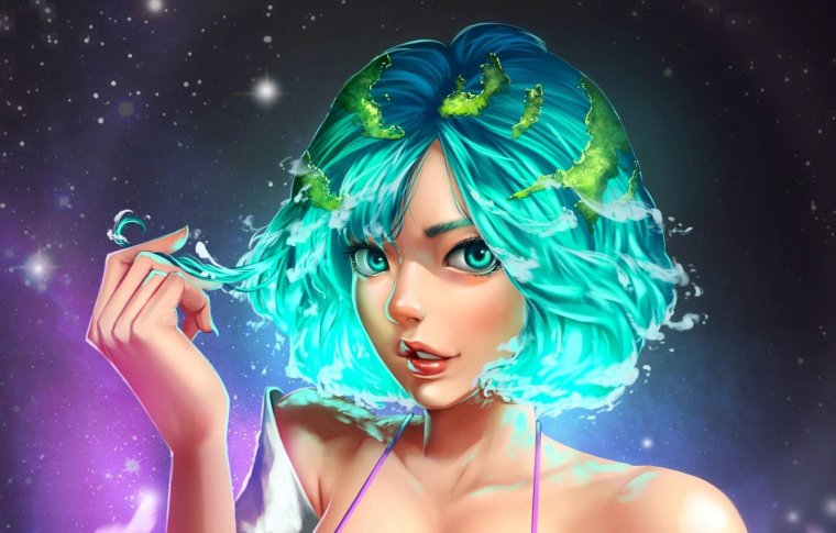 Девочка с голубыми волосами арт