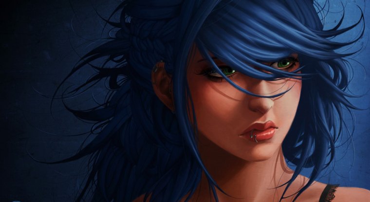 Девушка с голубыми волосами фэнтези