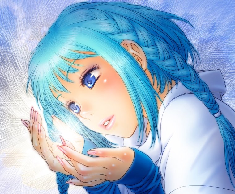 Аниме девушка с синими волосами
