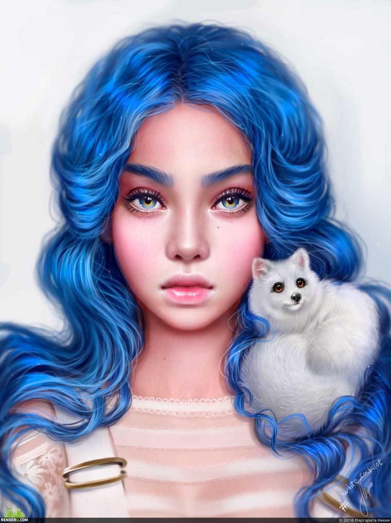 Девушка с голубыми волосами арт