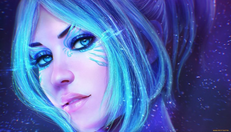 Девушка с синими волосами фэнтези