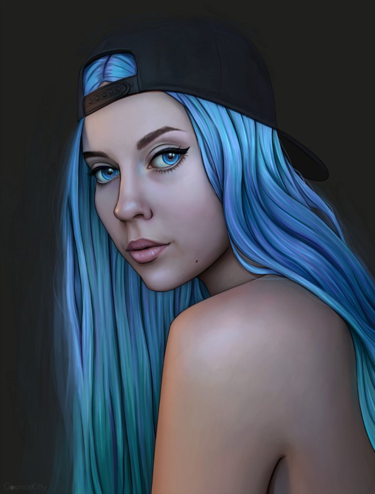 Девочка с синими волосами арт