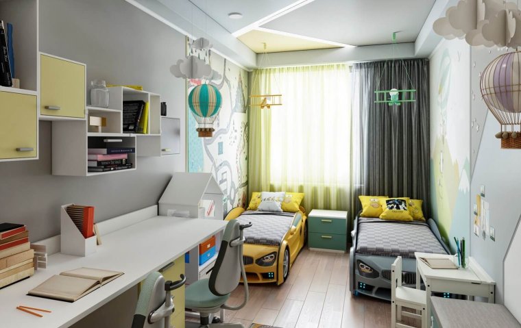 Узкая детская комната для двоих мальчишек
