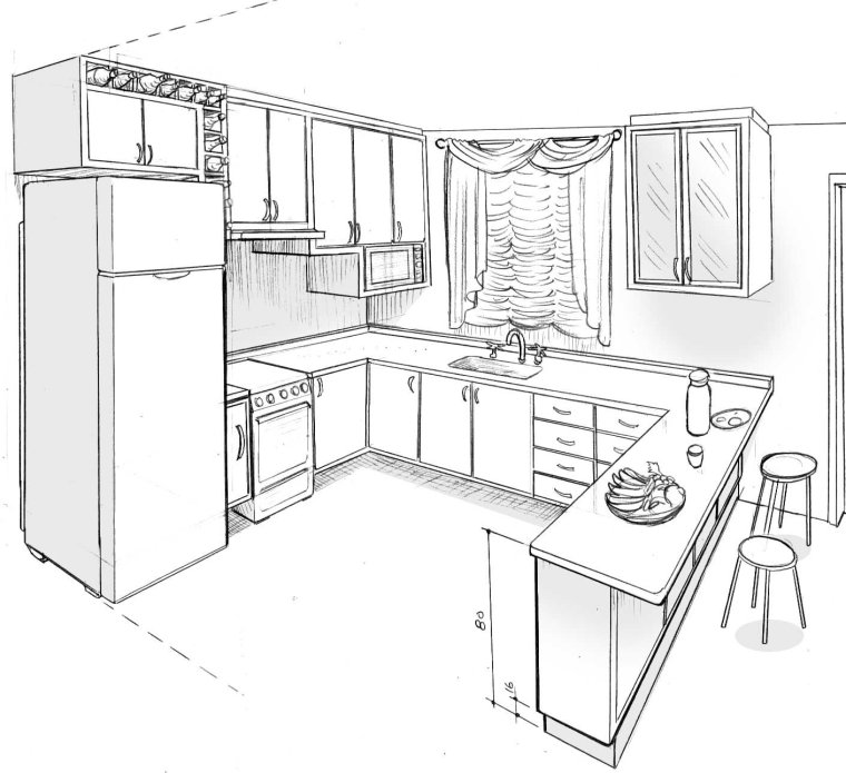 Кухня рисунок карандашом